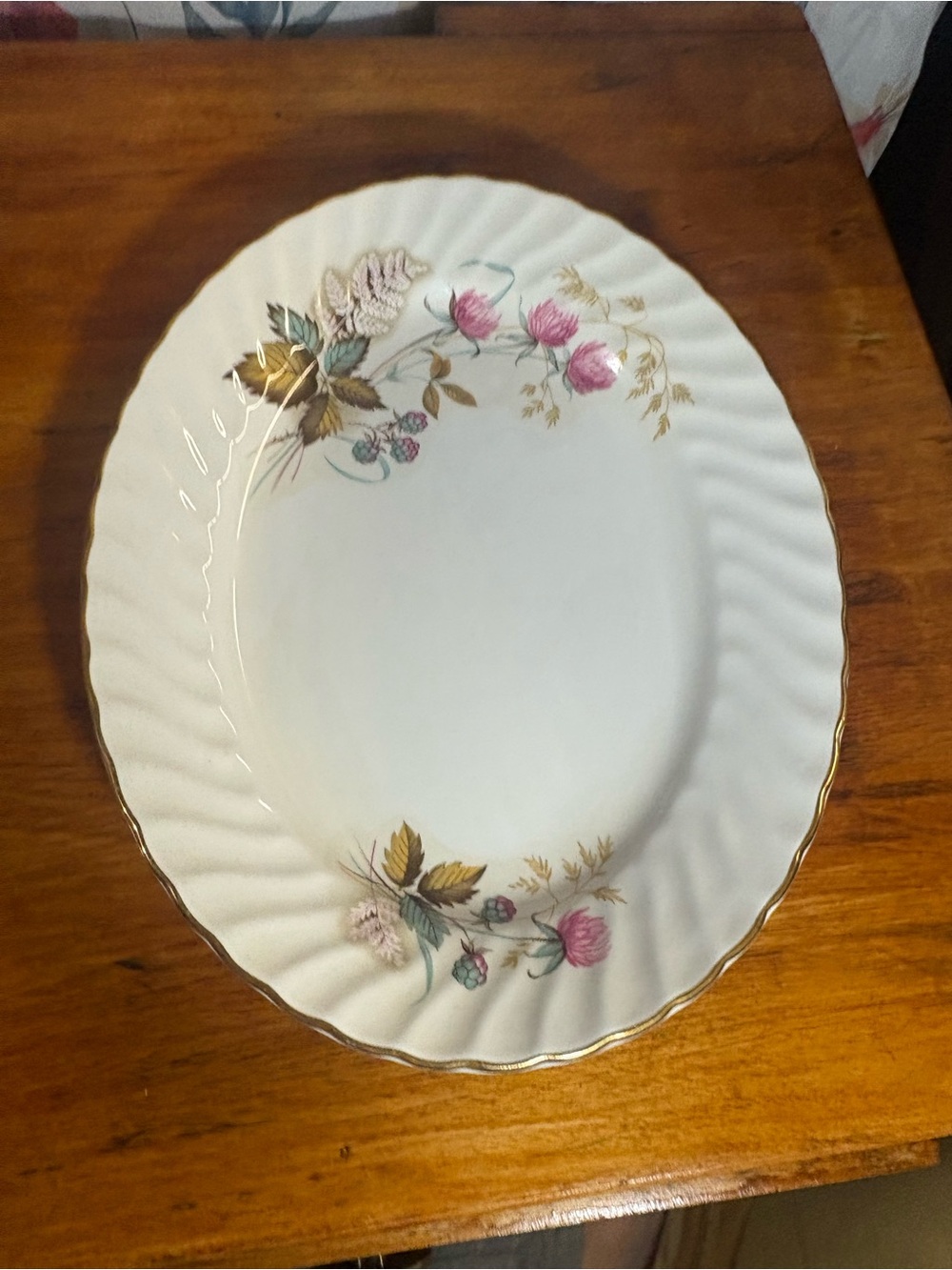 Vintage White Floral Gold-Trim Serving Platter